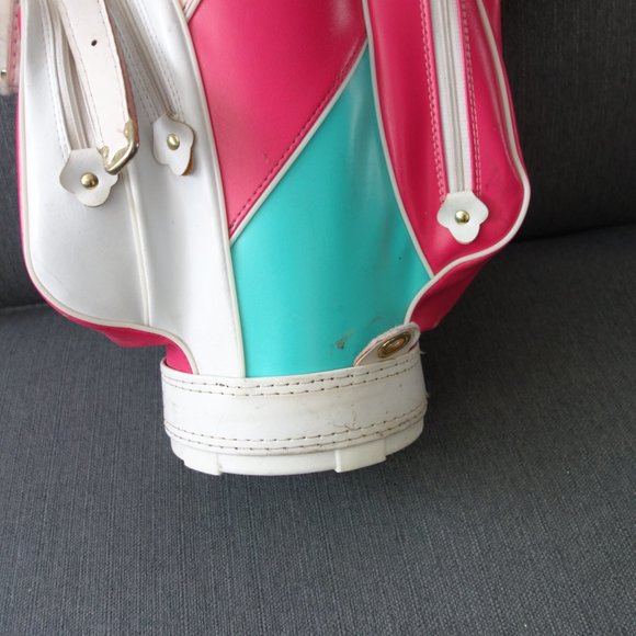 Super Cute Pink White and Blue Golf Bag with Makeup Purse Side Pouch - Picture 8 of 16